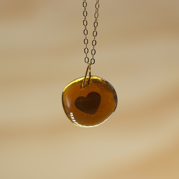 1942 Don Julio Tequila Glass Necklace Heart Recycled Sustainable Gold Seaglass - Picture 7 of 8